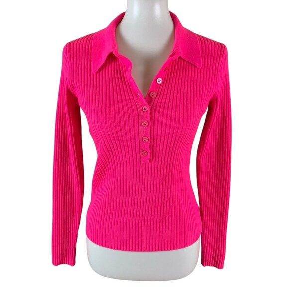 Generation Love Hot Pink Ribbed Knit Wool Blend Henley Sweater Small - Picture 1 of 5